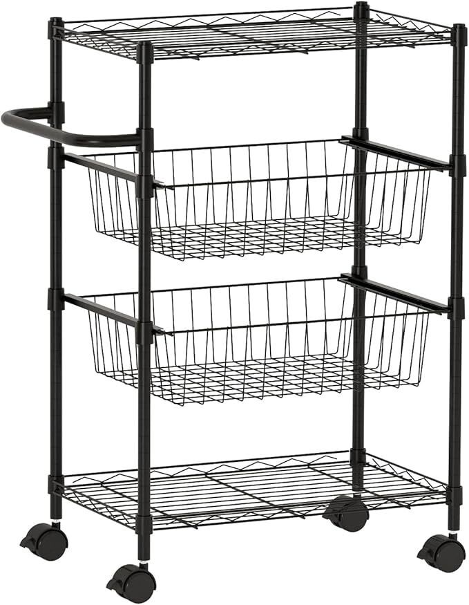 4-Tier Kitchen Cart Rolling Storage Utility Cart w/ Handle & 2 Removable Baskets