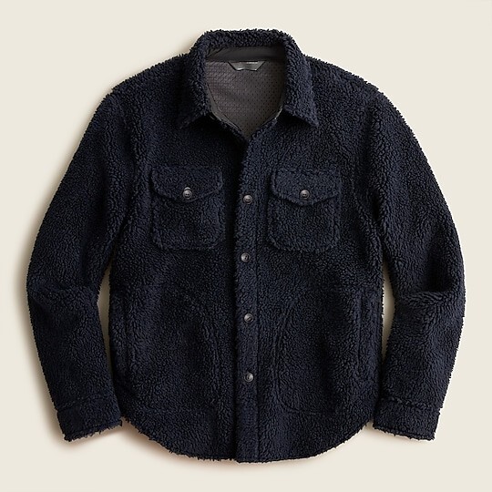 $198 NWT J. Crew Indigo M heavy Nordic sherpa fleece shirt jacket w/flap pockets