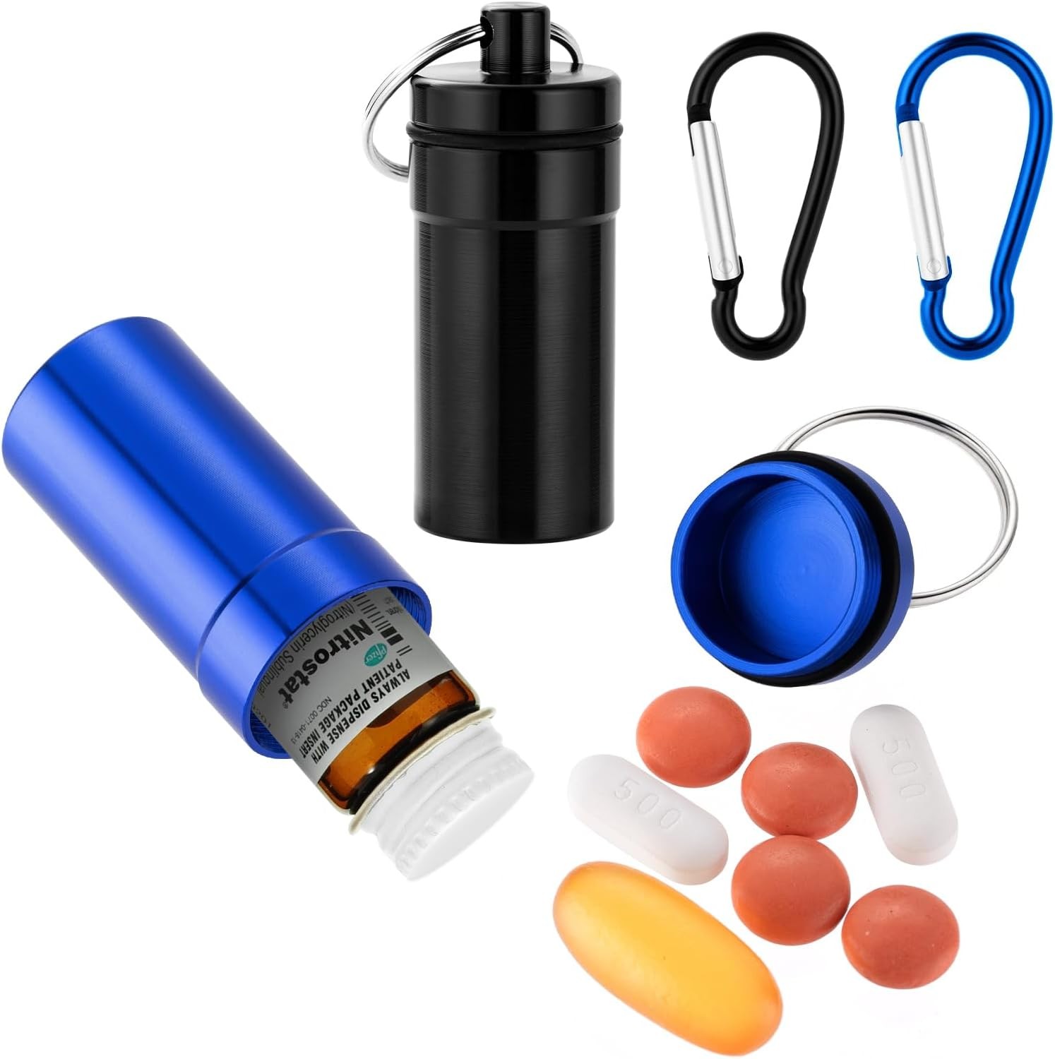 Keychain Pill Holder for Nitroglycerin, 2 Pack Waterproof Portable Travel Purse