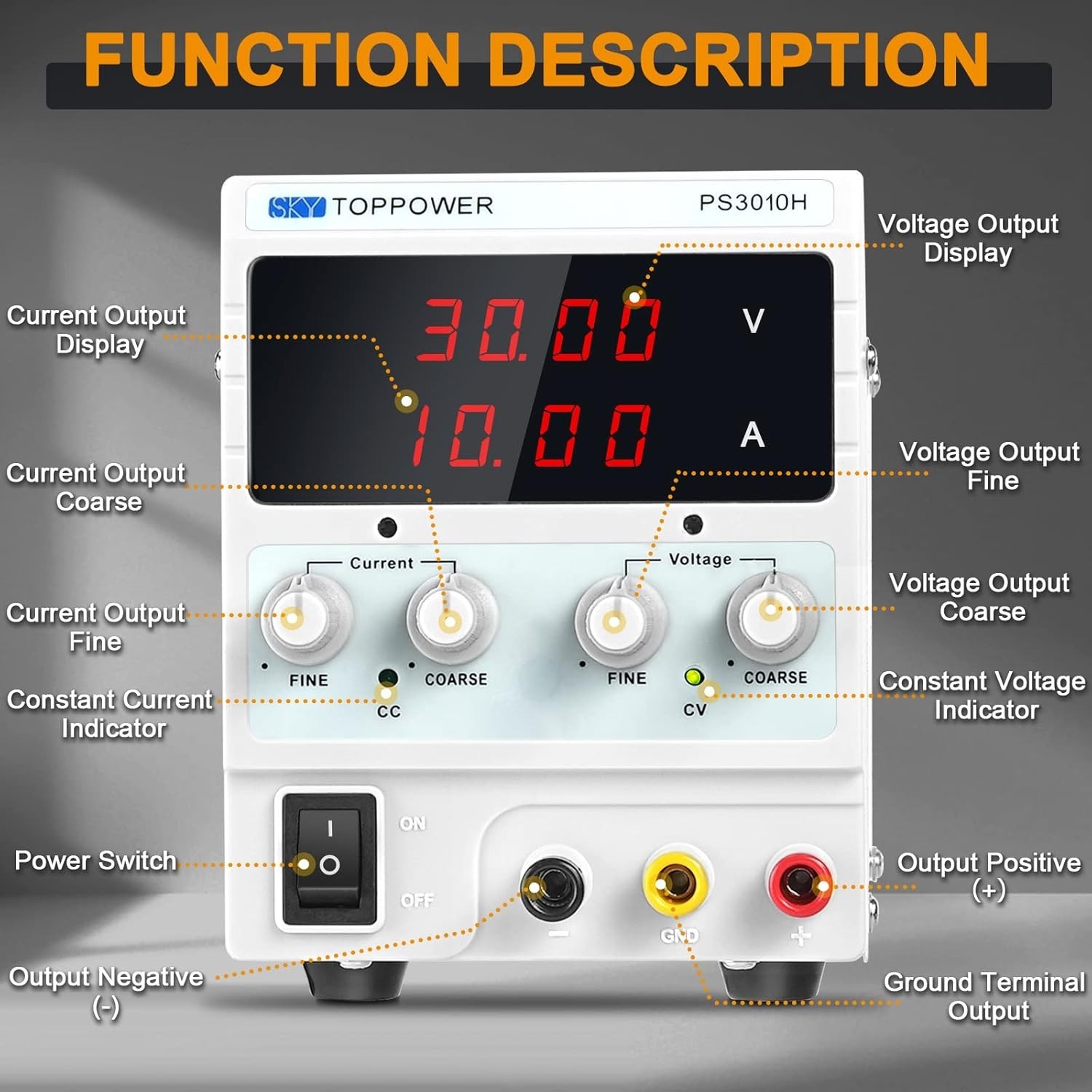 DC Power Supply Variable,0-30V 0-10A Adjustable Regulated Bench Lab Power wit...