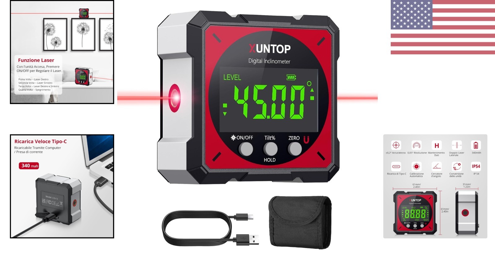 Strong Magnetic Digital Level Box with Laser - Compact USB Charging Angle Finder