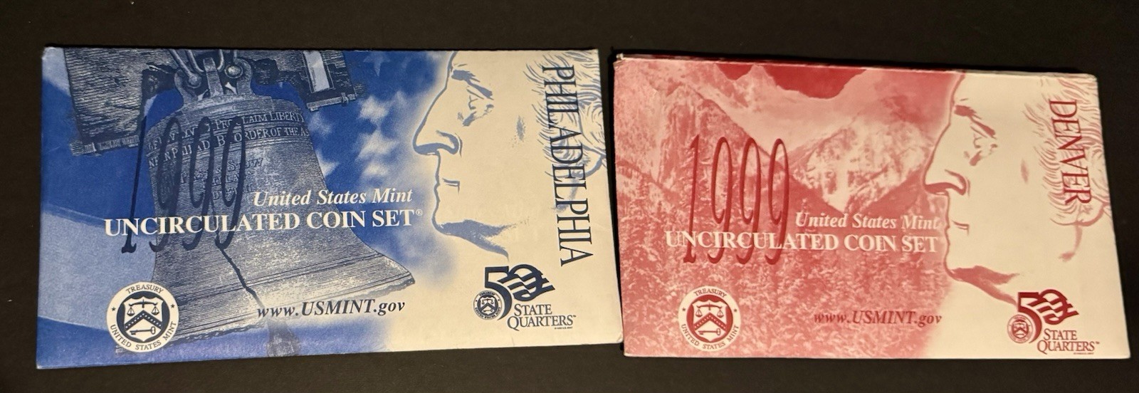 1999 Mint Set Philadelphia Denver 20 Coins Uncirculated COA Statehood Quarters