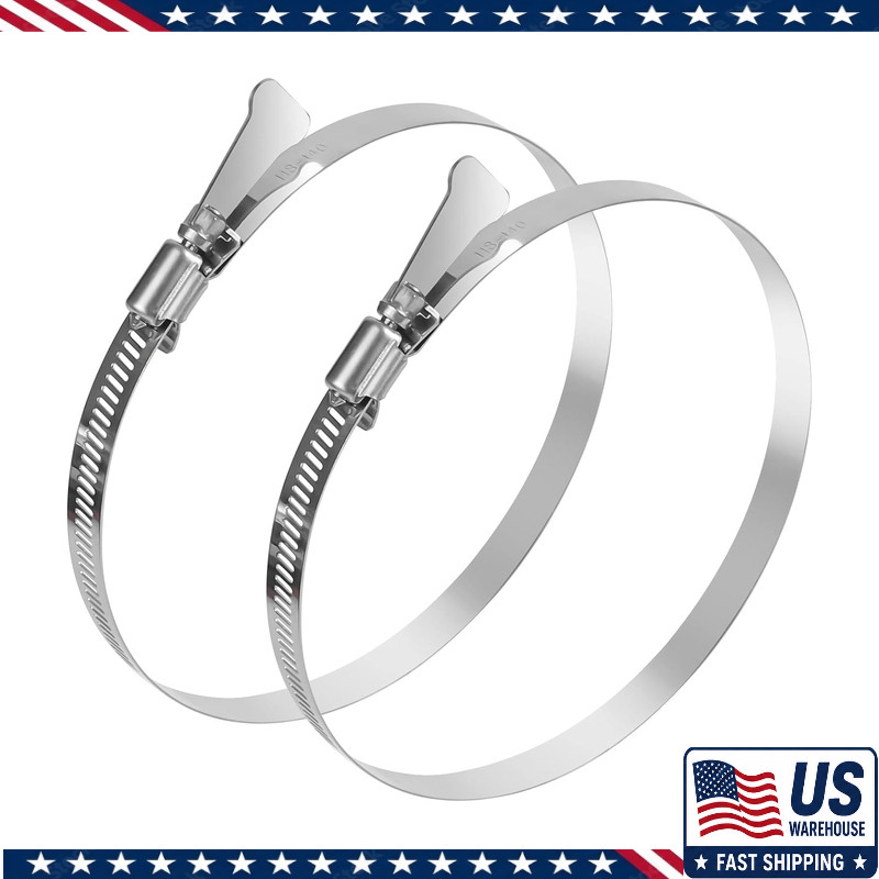 2Pcs Dryer Vent Clamp 5 Inch, 304 Stainless Steel Worm Gear Hose Clamp, Adjustab