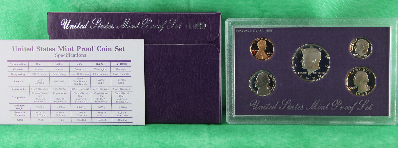 1989 S United States Mint ANNUAL 5 Coin Proof Set Original Box and COA