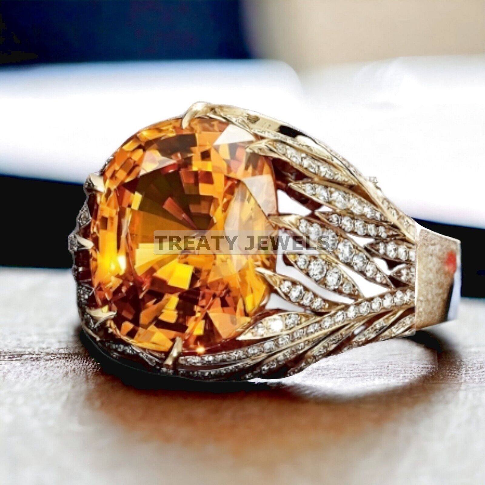 Citrine Oval Cut With 14K Solid   Gold  Ring For Men's #480