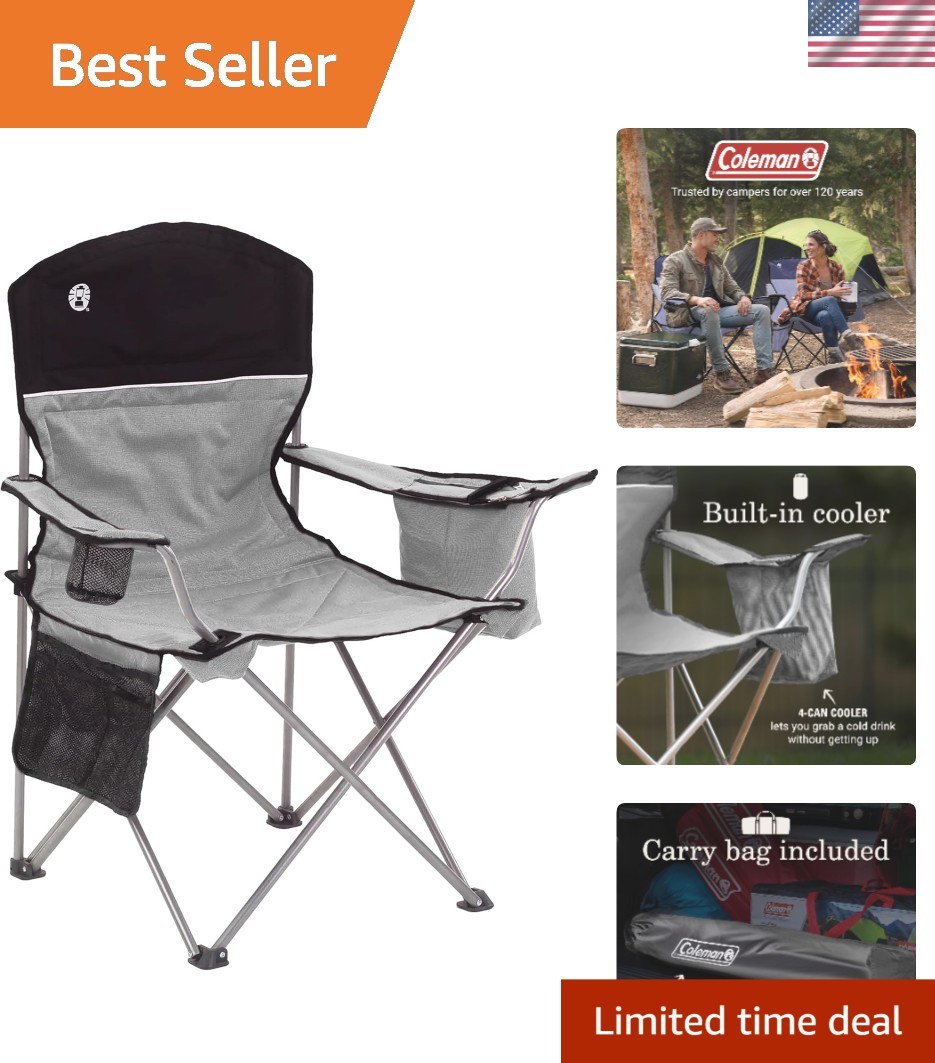Portable Camping Chair with Cooler Grey