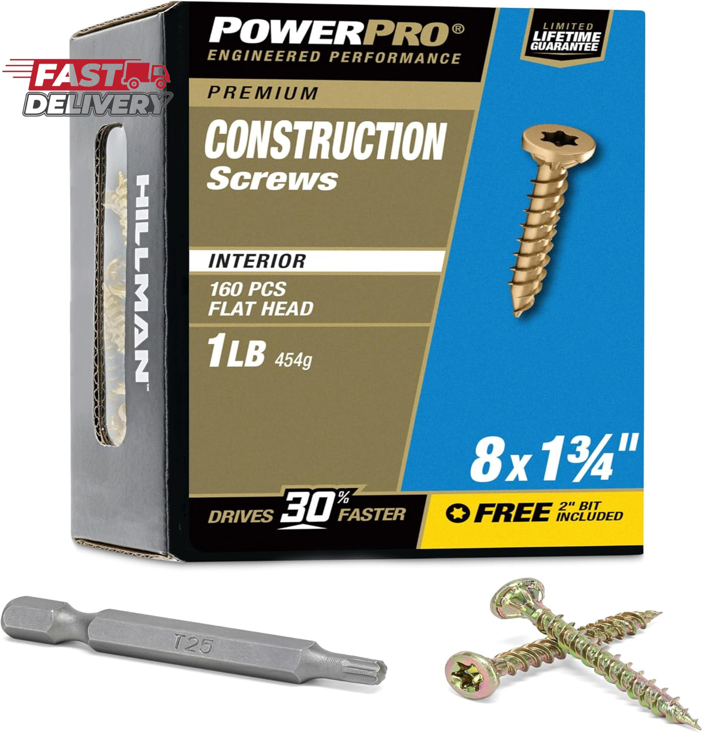 Power Pro Premium Exterior Wood Screws, #8 X 1-3/4"Inch All-Purpose Deck Screws