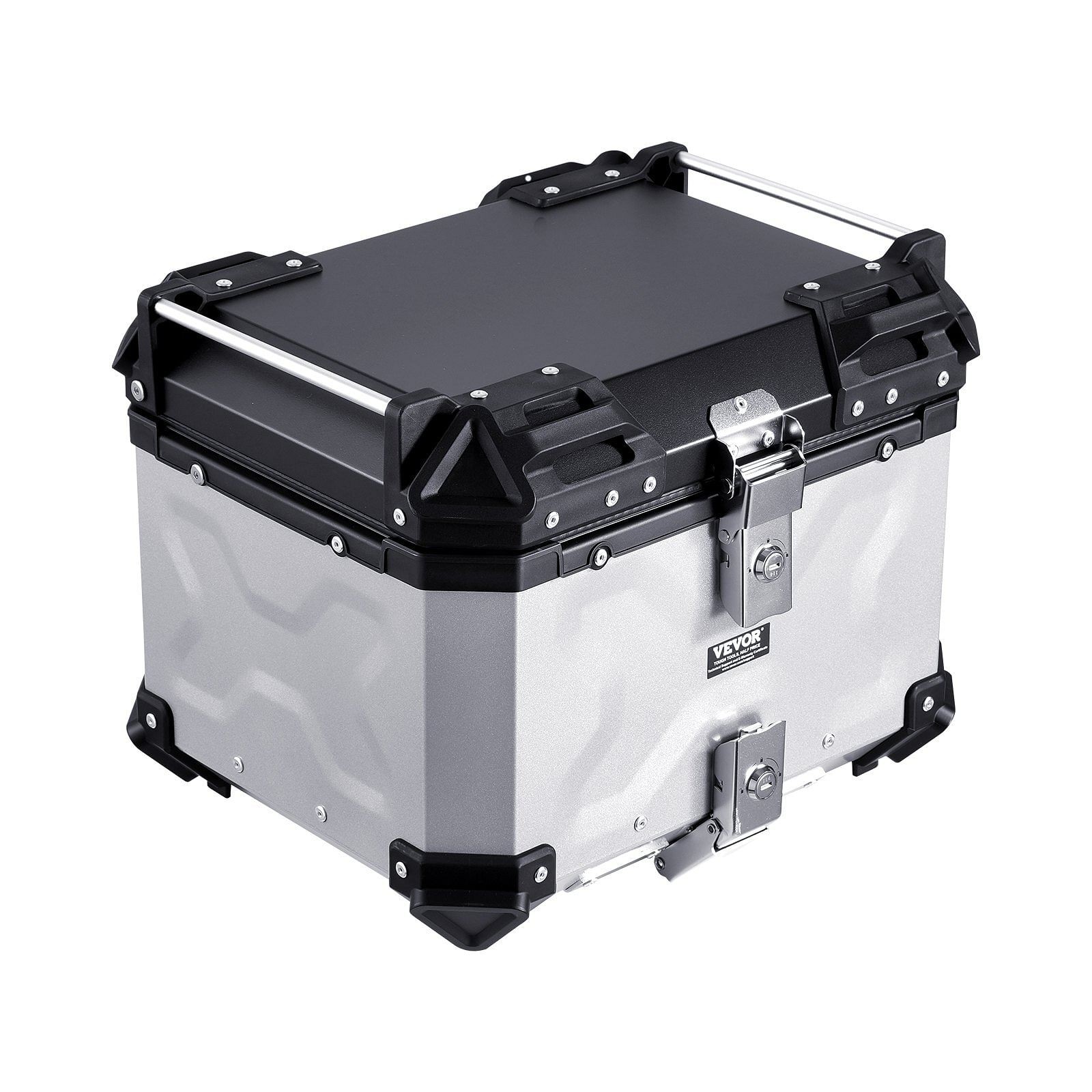 Motorcycle Top Case, Universal Aluminum Alloy Motorbike Tail Box with Leather L