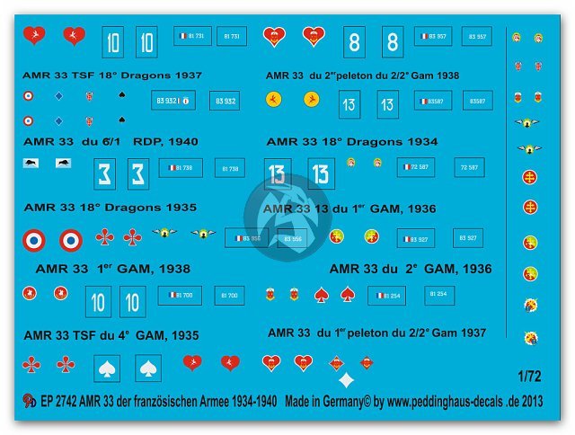 Peddinghaus 1/72 French Renault AMR 33 Tank Markings 1934-1940 (10 tanks) 2742
