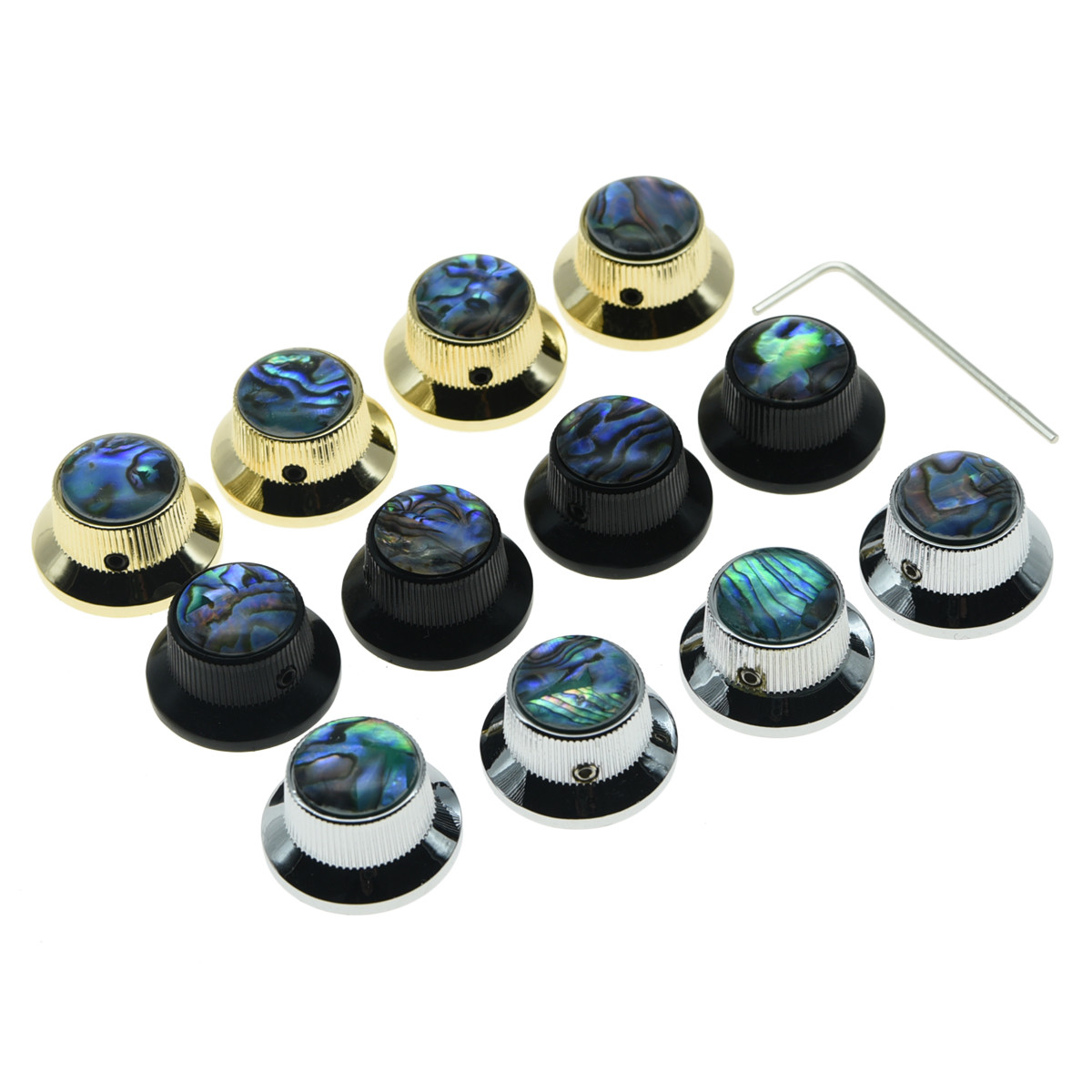 4-Pack Black Abalone Top Guitar Metal Top Hat Bell Knobs for 6mm Pots Set Screw