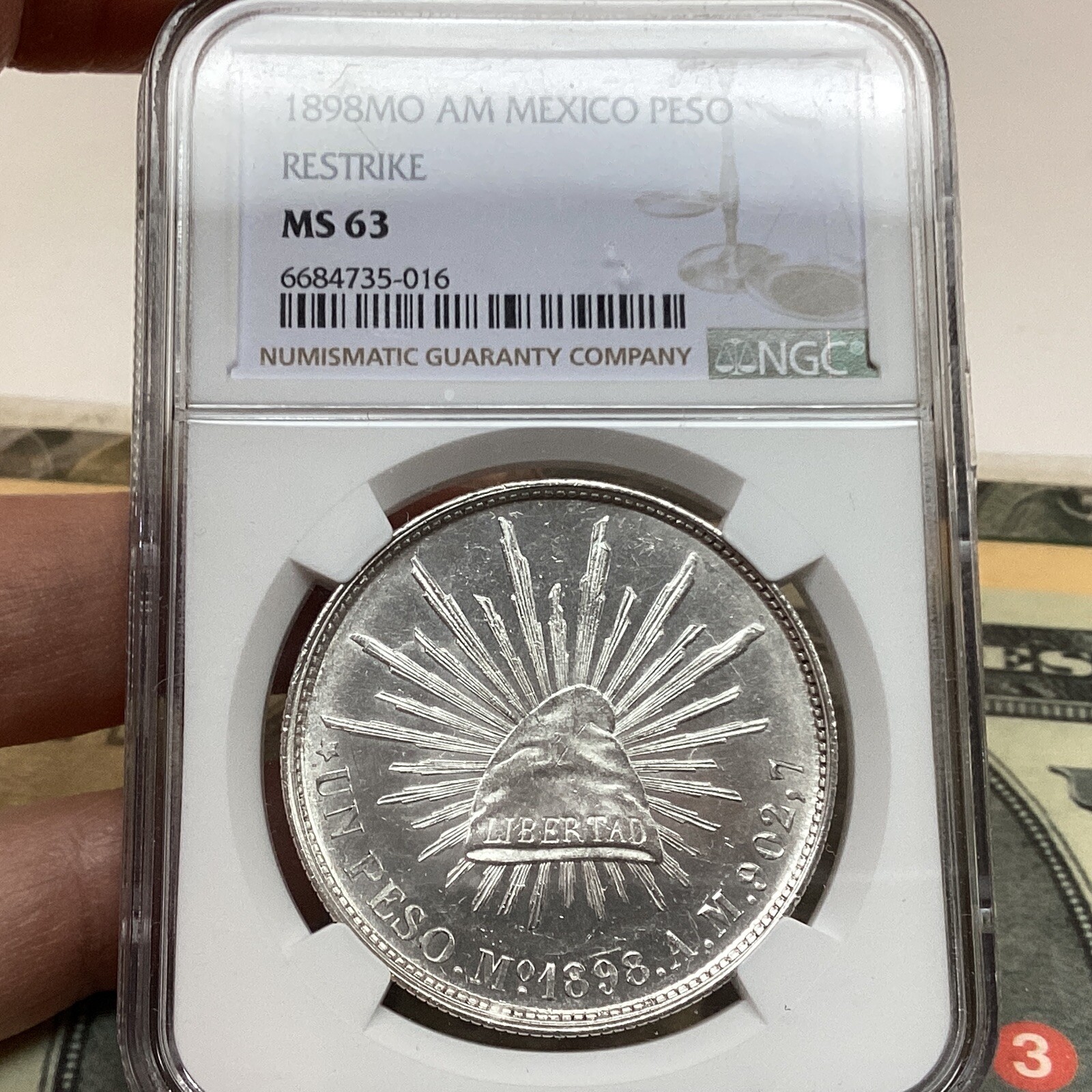 Mexico 1898 MO AM Peso Restrike NGC Ms63