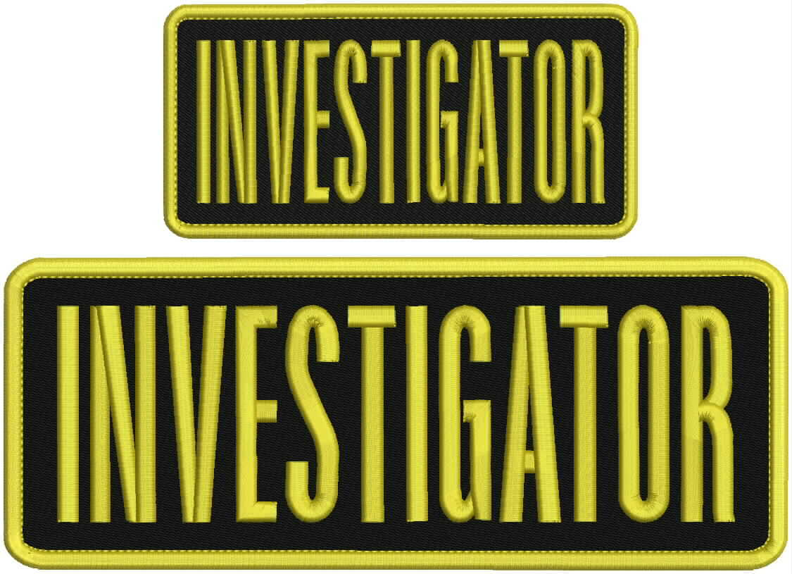 investigator embroidery patch 4x10 and 3x6 inches gold letters