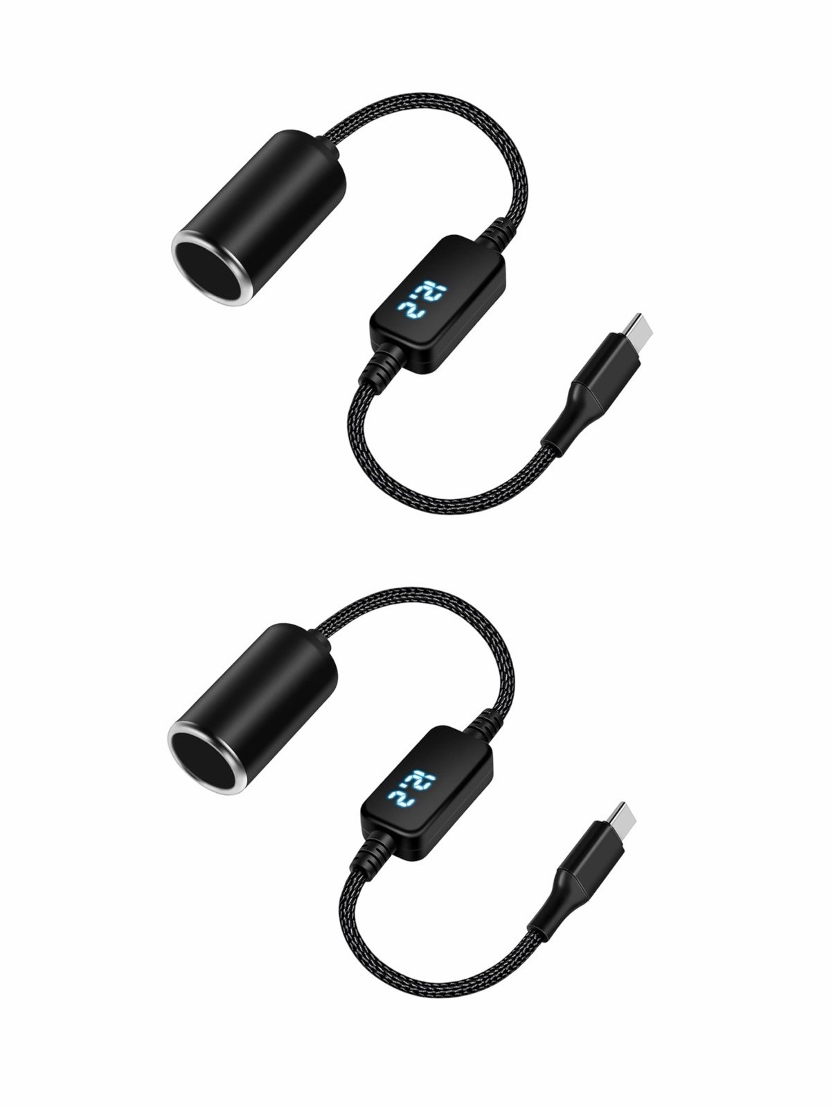 2 Pack 2套USB C Male to 12V Cigarette Lighter Socket Adapter 12V 18W Power Cable