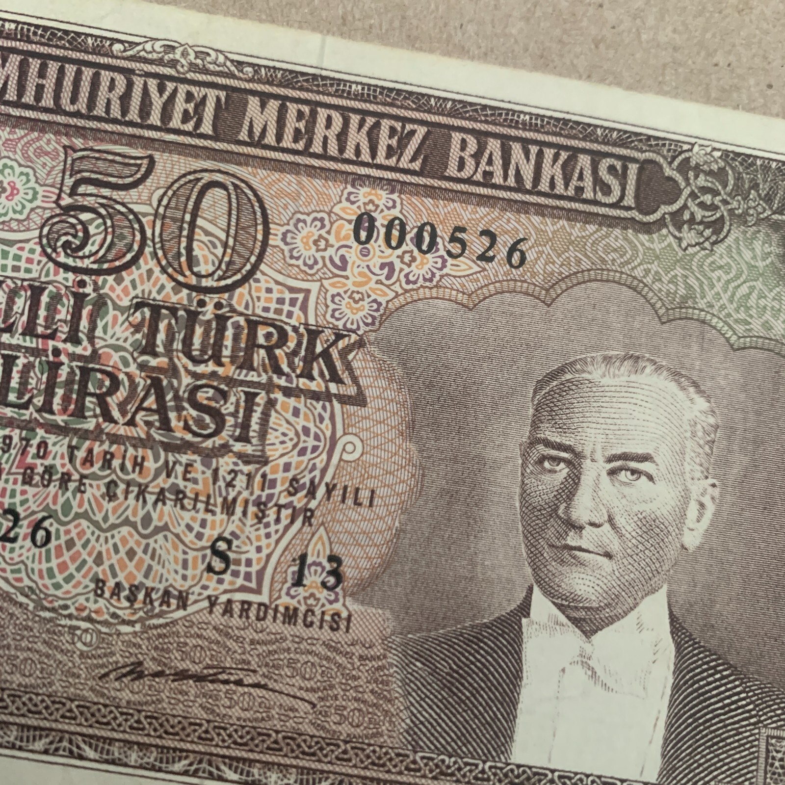 Low Serial Turkey 50 Lira Banknote ND (1971) Turkish Soldier at Back Turkiye