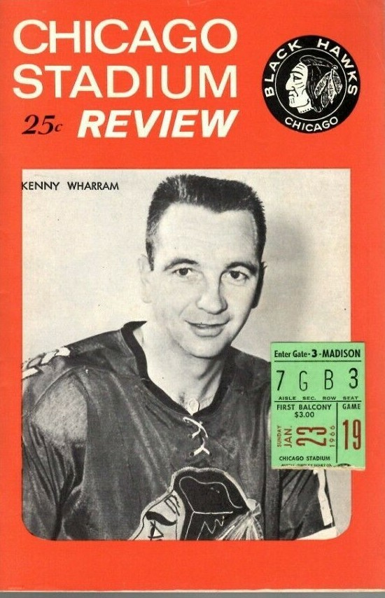 1966 1/23 Hockey program & ticket Montreal Chicago Blackhawks Hull & Mikita GOAL