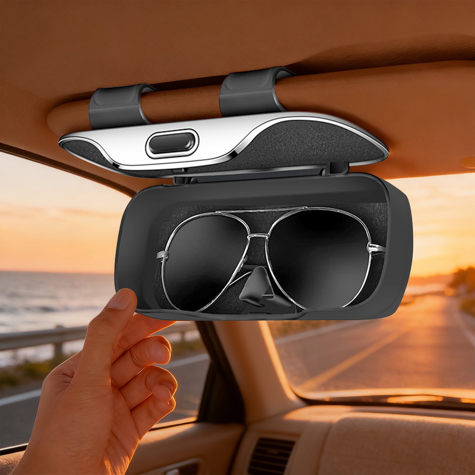 Velvet Lined Sunglasses Holder for Car Visor Glasses Case, Eyeglass Holder