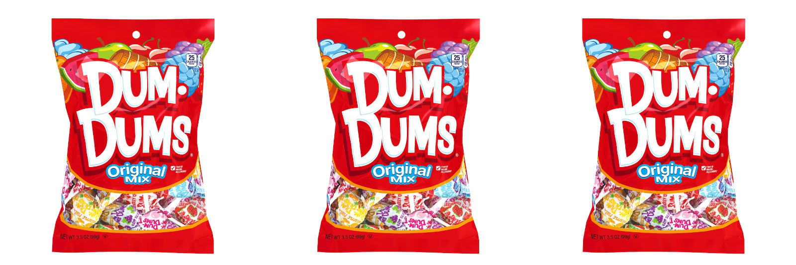 Dum Dums Lollipops Hard Candy Suckers 3.5 Oz. Bag, 3-Pack