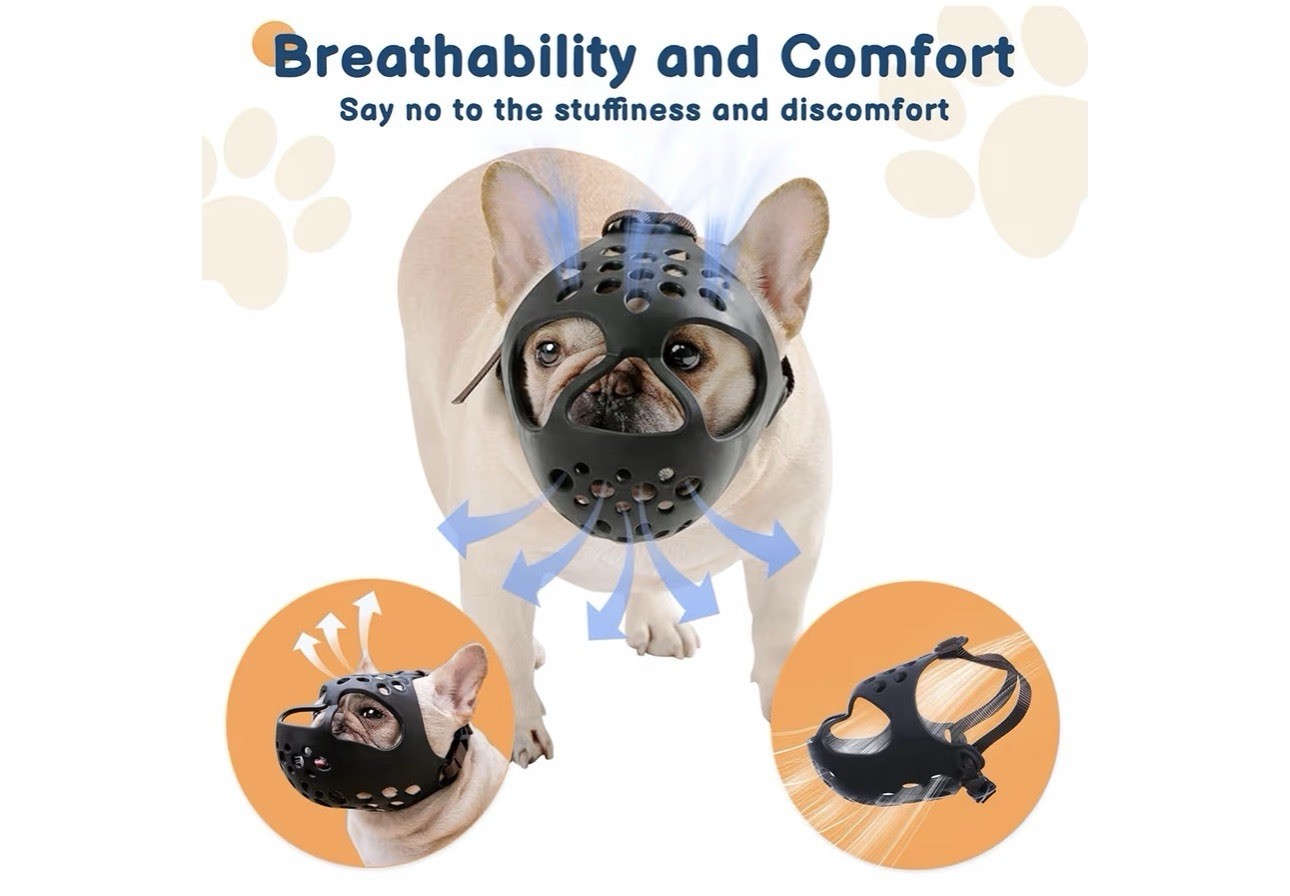 Short Snout Dog Muzzles Soft Silicone Adjustable Breathable Bulldog Muzzle M