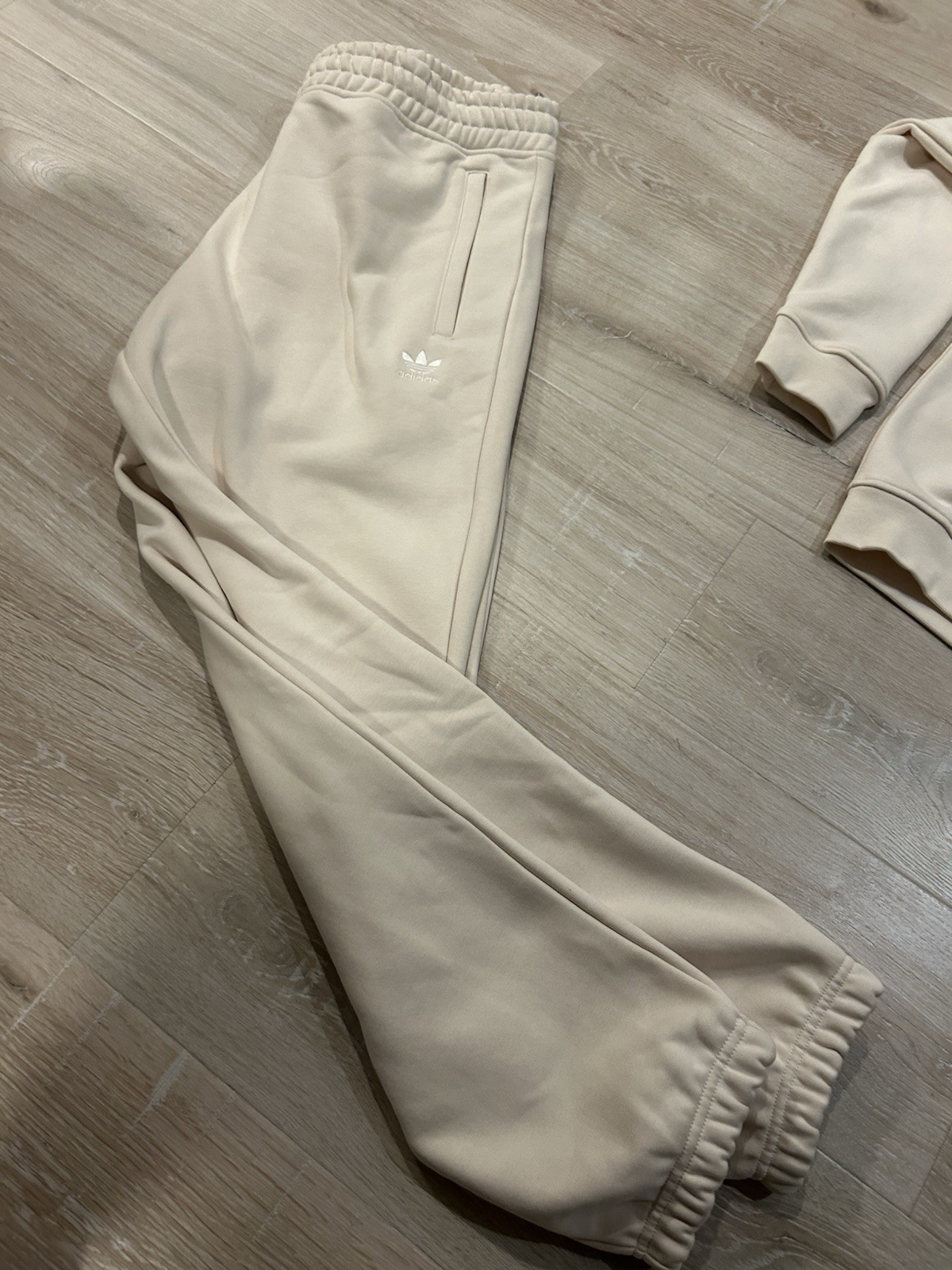 Adidas Originals Men's Jogger Sweat Pants Beige Khaki Zip Pockets Trefoil sz xl