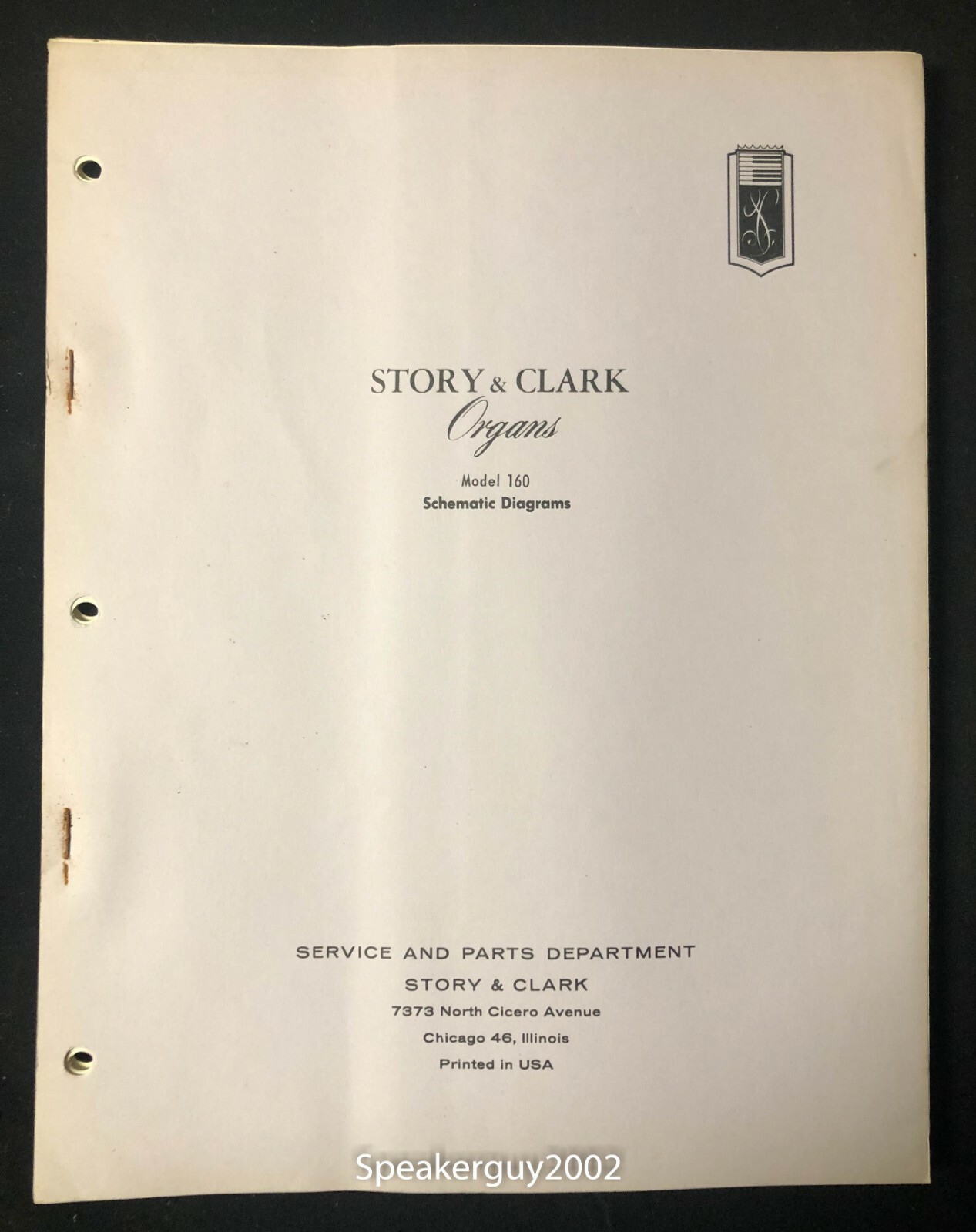 Original Story & Clark Organs / Model 160 / Schematic Diagrams Manual