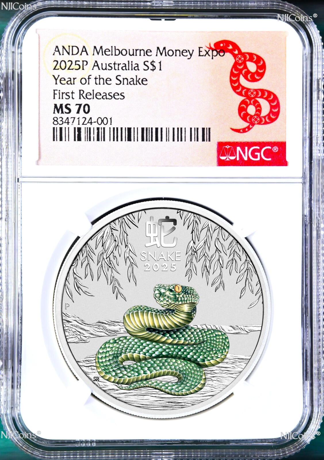 2025 ANDA Melbourne Lunar Year of the Snake NGC MS70 1oz $1 Silver Coin Colored