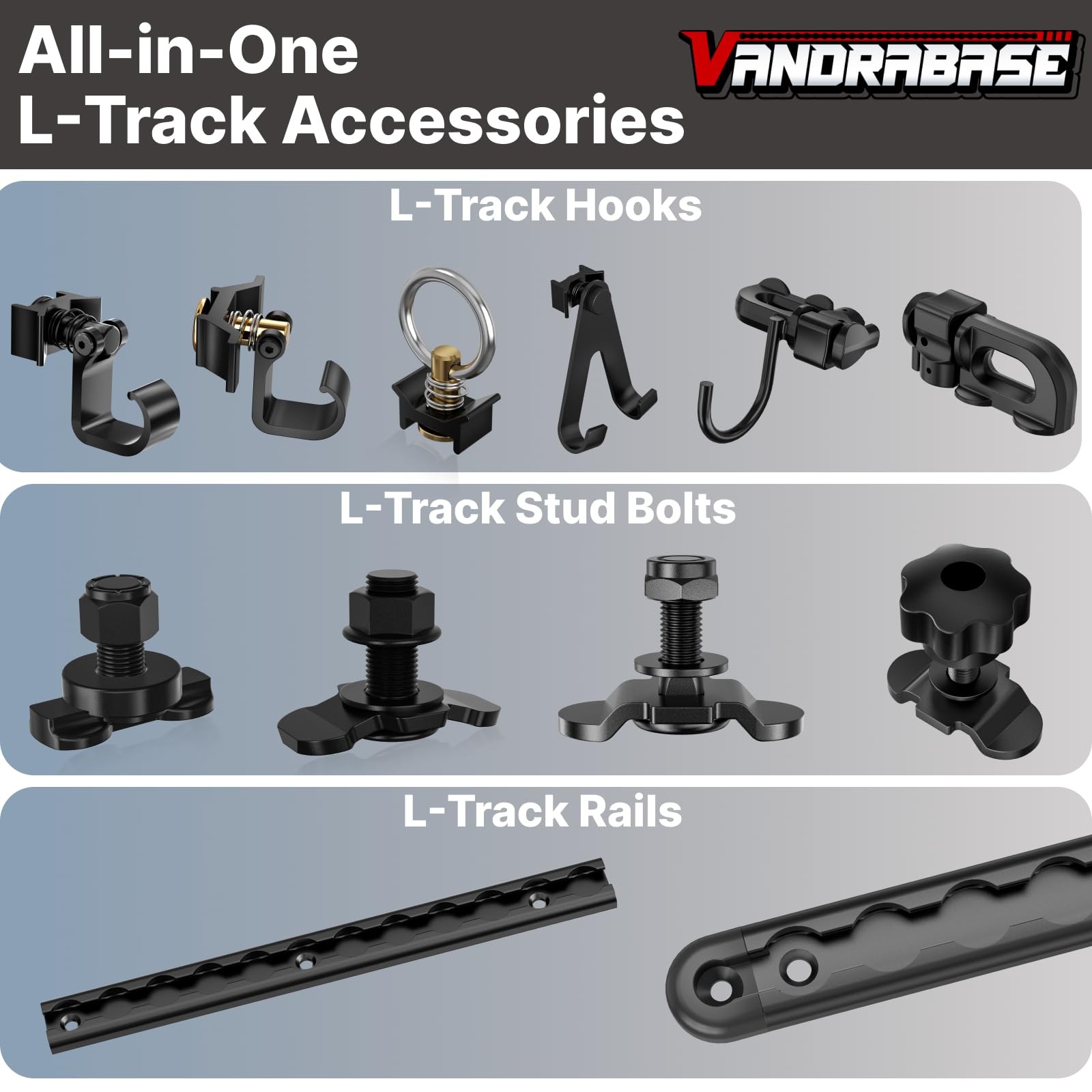 4 Pack L Track Hooks with Single Stud Fitting, Spring-Loaded Adjustable Green