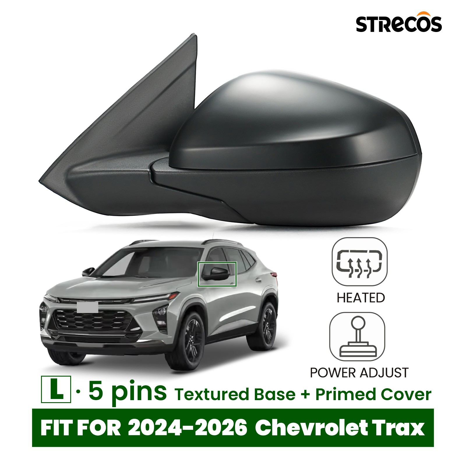 Side Door Mirror For 2024 2025 Chevy Trax Left Driver W/ Heated W/O Blind 5 Pins