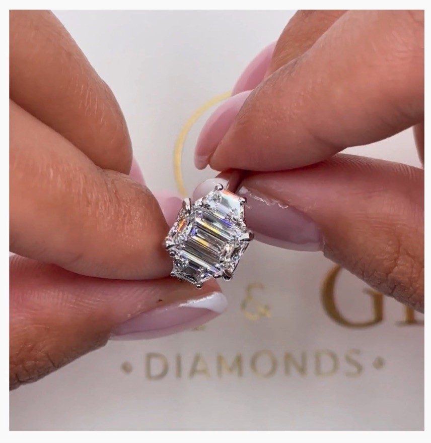 Diamond Emerald Ring VS1 F IGI Certified 2.5Ct Labcreated 18K White Gold 3 Stone