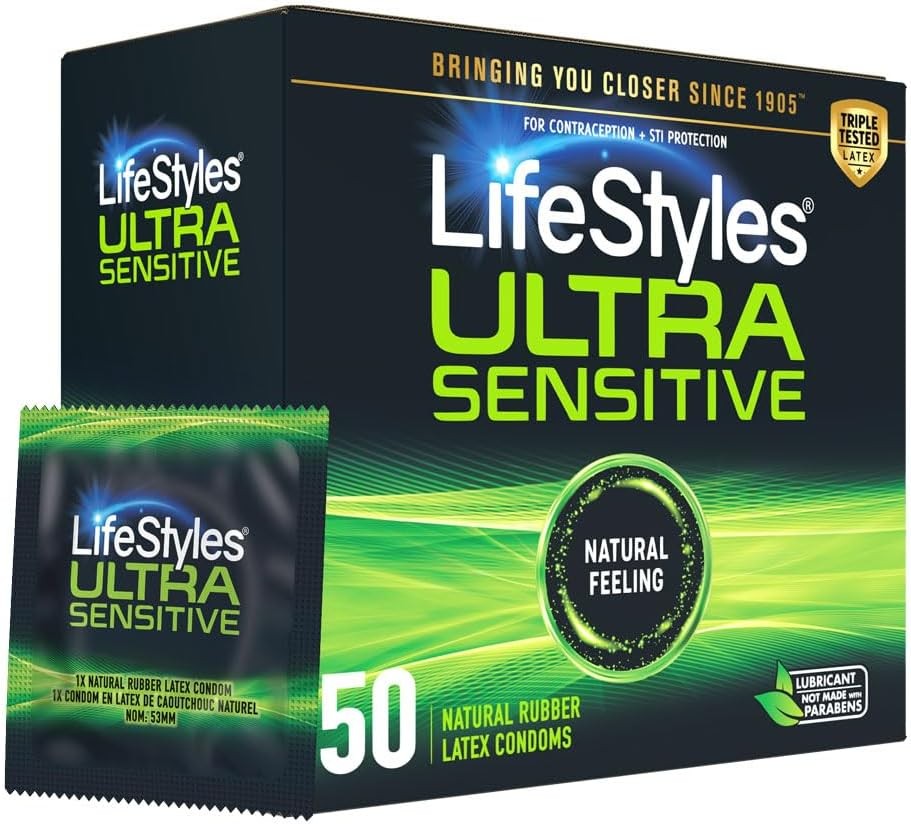 Value Pack of 50 Ultra Sensitive Lubricated Latex Condoms - Triple Tested Safety