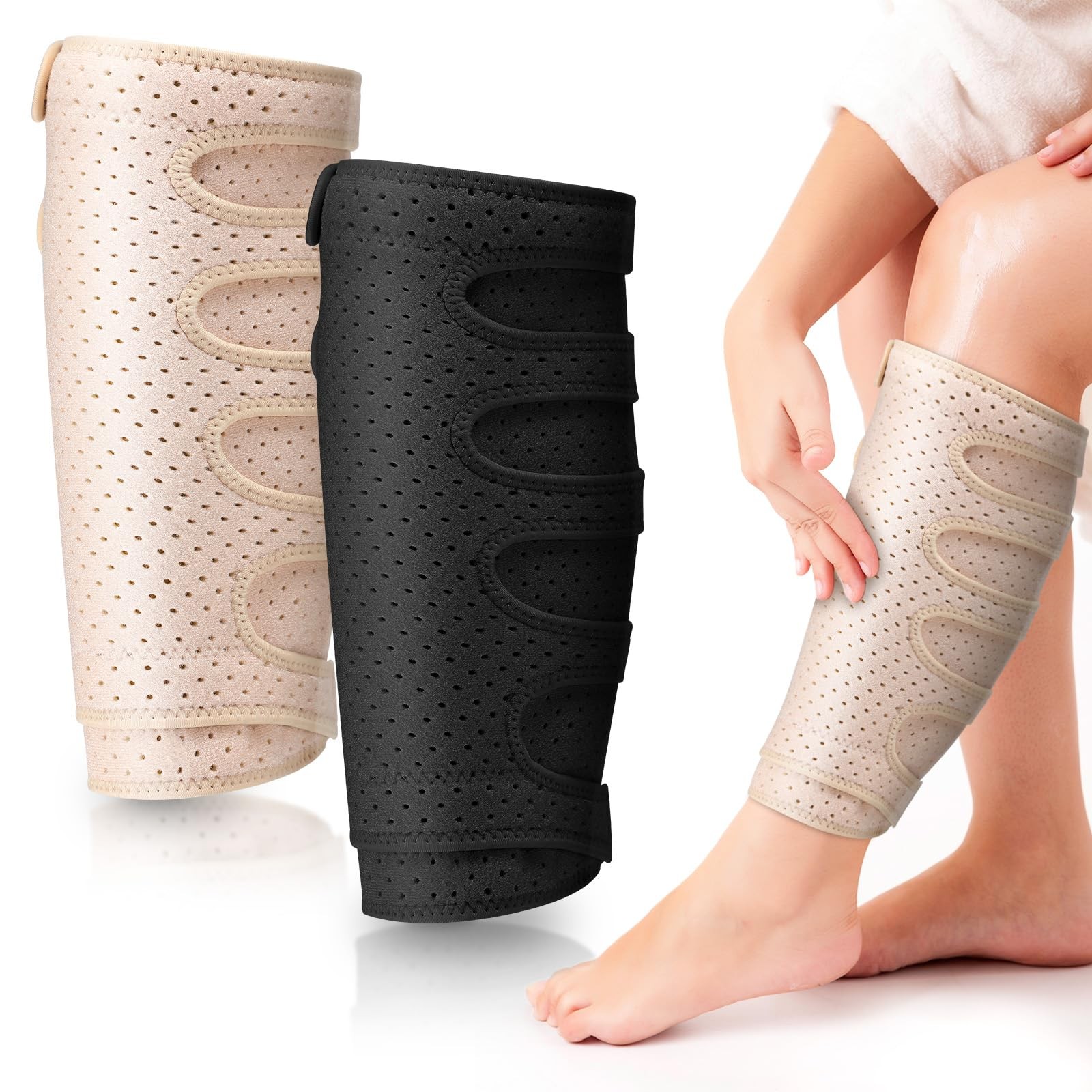 2 Pcs Lymphedema Compression Wraps Calf Adjustable Brace 5 Strap Leg Wraps