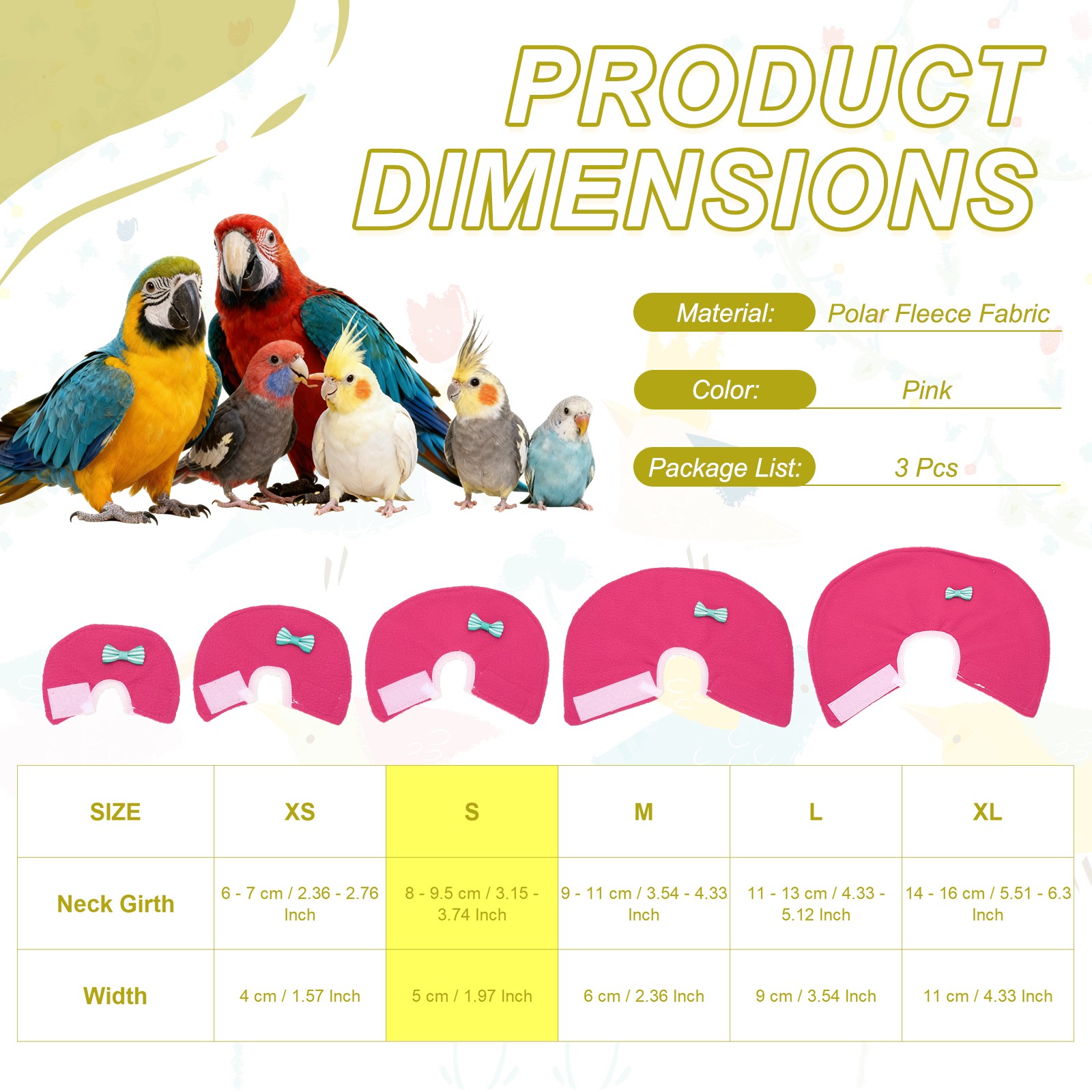Bird Collars Bird Cone Collar Protective Cones (Pink, S, 3 Pcs)