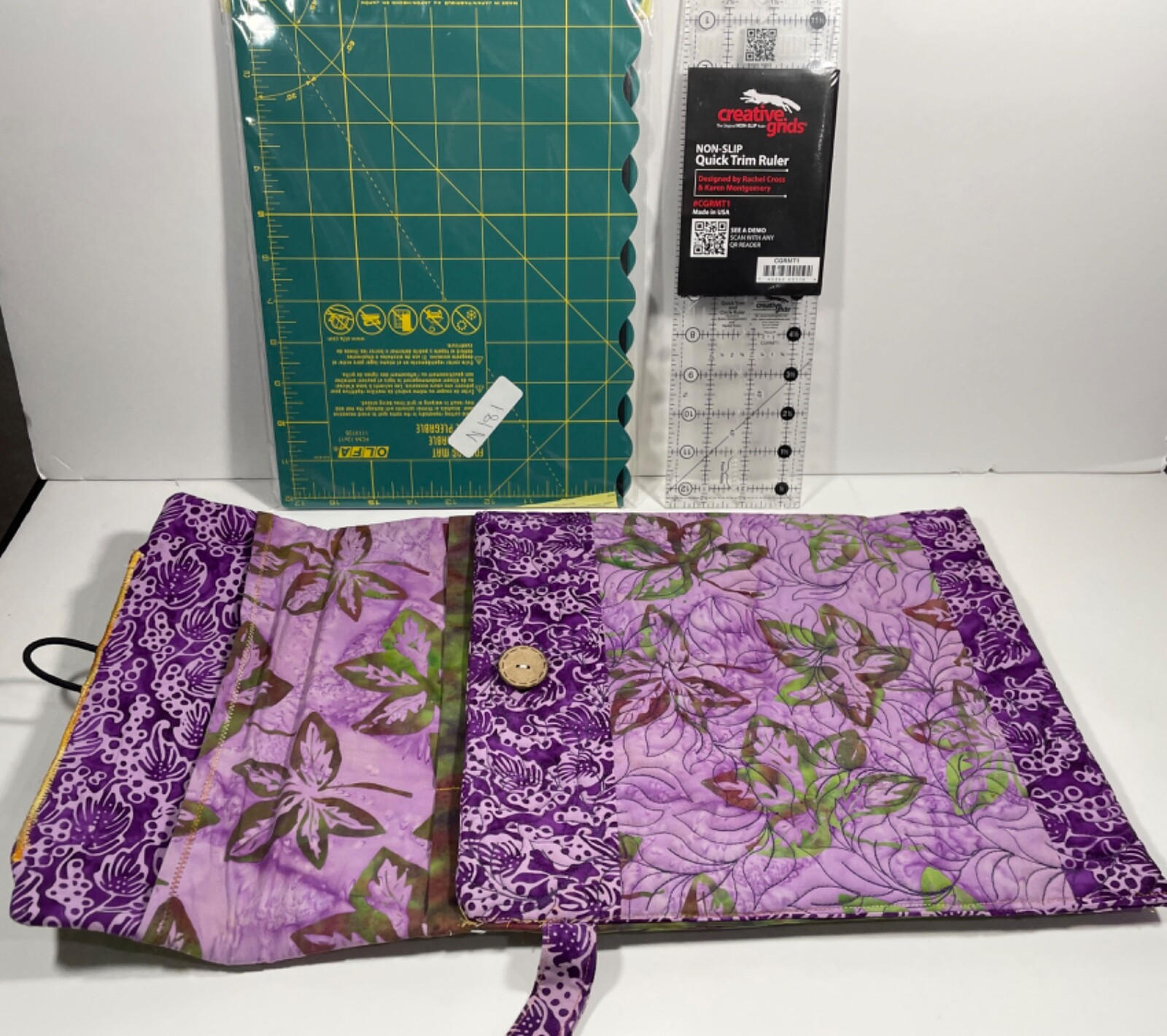 Quilted Travel Quilt Kit Purple Batik Fabric 11" X 20"+ Ruler Cutting Mat
