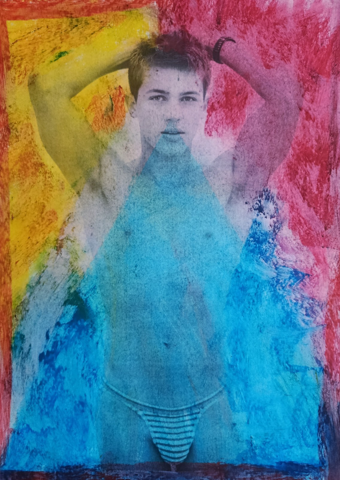 Man Man | Modern Nude Art - Mixed Media | Oil Chalk Painting Print Fusion | A4