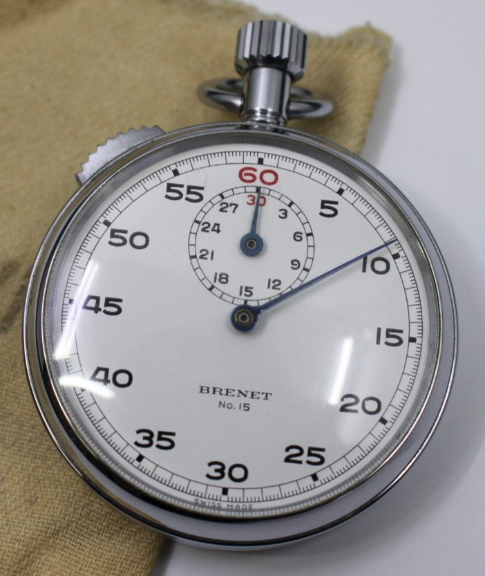 Vintage Brenet No.15 Swiss Made Mechanical Stopwatch Hand Wind Working Timer