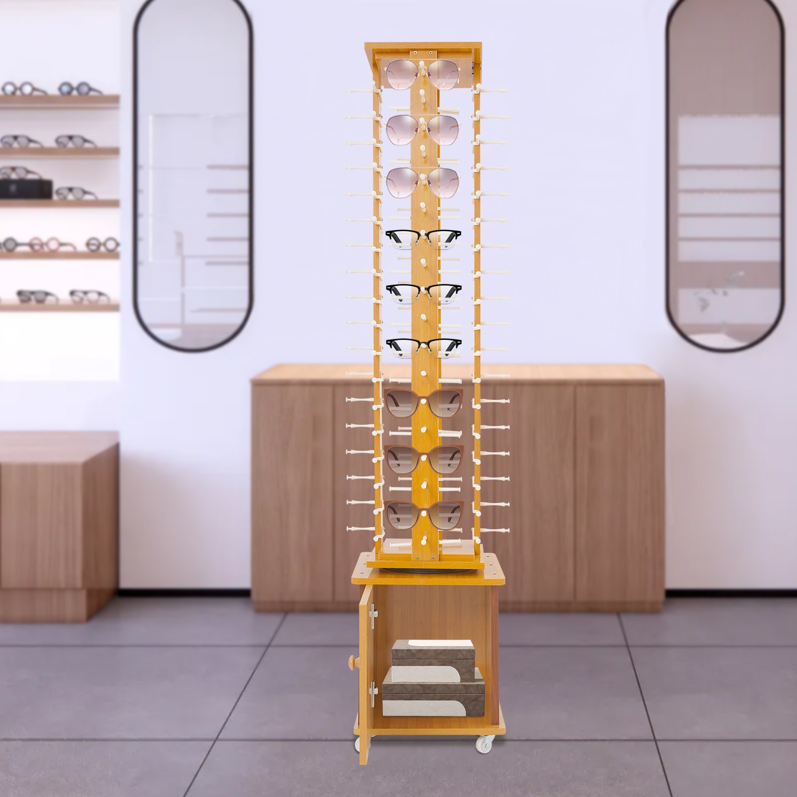 72-Pair Eyeglass Display Rack Rotating Glasses Storage Stand Floor-standing