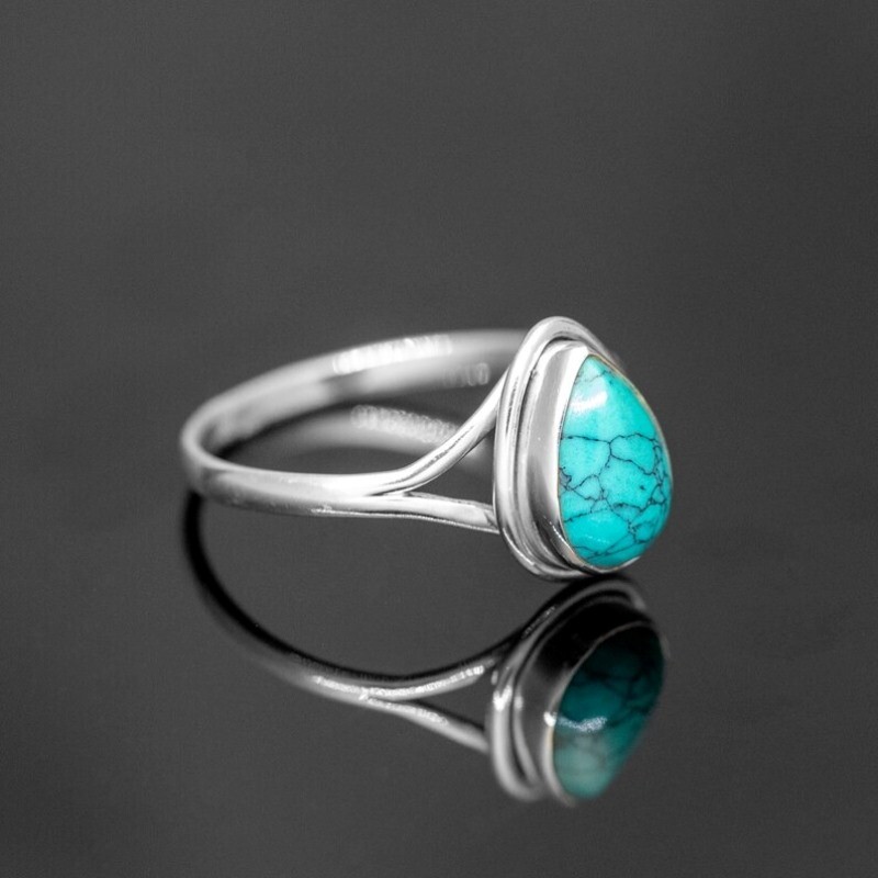 925 Women Ring Silver Natural Turquoise Stone Ring Solid Fine Jewelry Gemstone