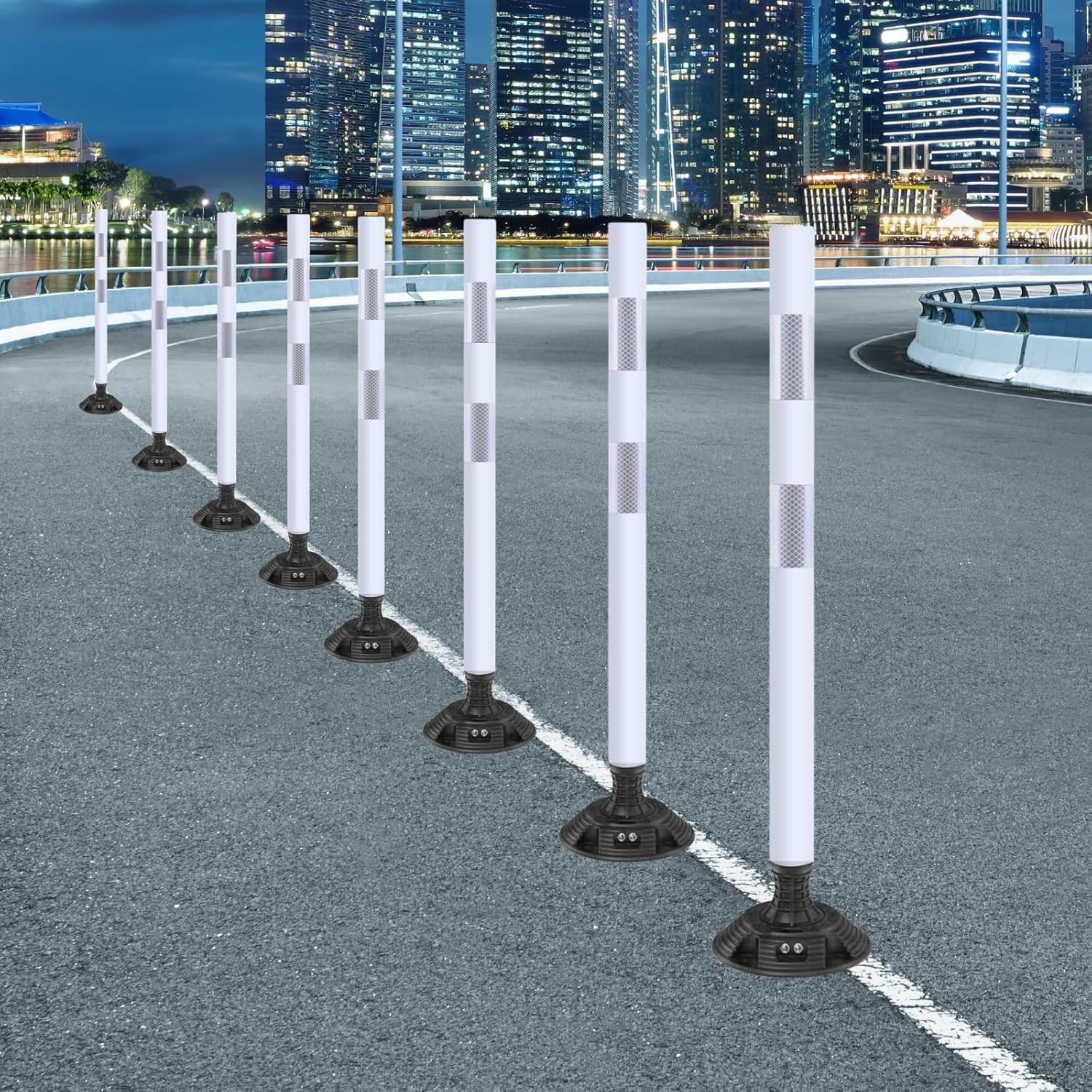 8Pack 36inch White Traffic Delineator Posts High Visibility Reflective Safety