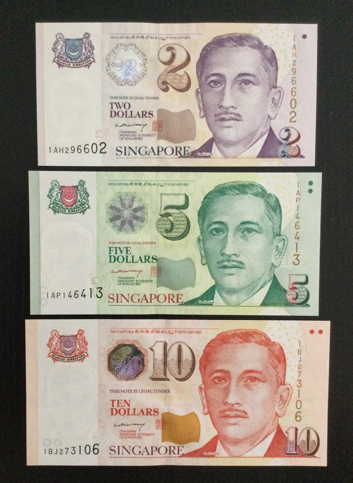 Singapore set 2 5 10 Dollars (2005) UNC P-45A 47A 48A Paper type