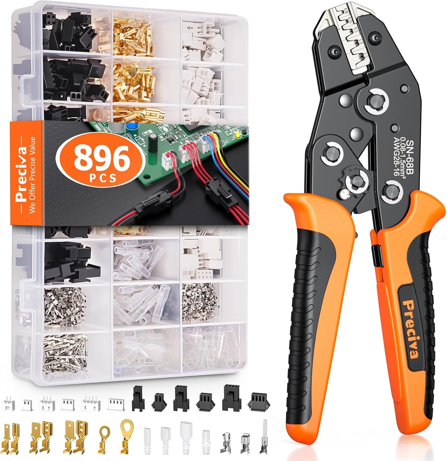 5-in-1 Wire Crimper Tool Kit, for AWG 28-16 Dupont & Spade Connectors, with 896