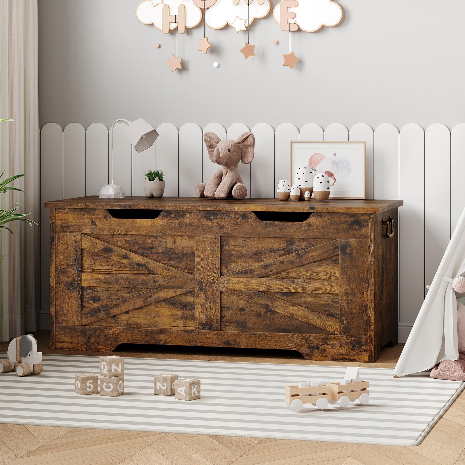 Wood Storage Chest Bench w/ Safety Hinge, Chest Storage Trunk Toy Organizer Box