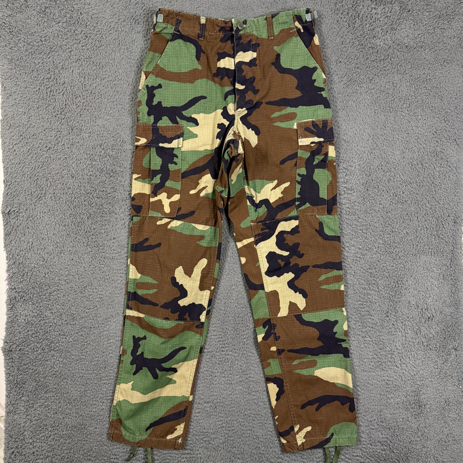 Military Pants Mens Small Long Woodland Camo Ripstop Combat BDU Vintage