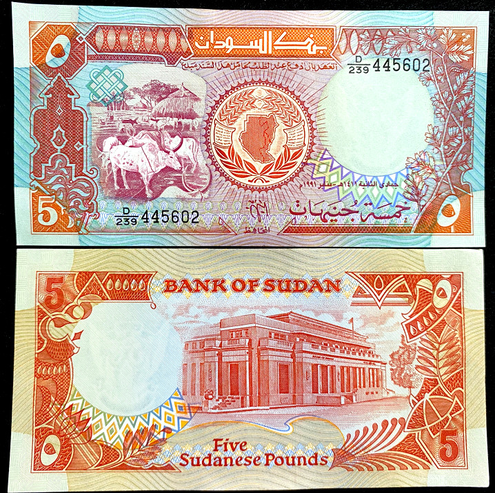 Sudan 5 Pounds 1991 Banknote World Paper Money UNC Currency Bill Note