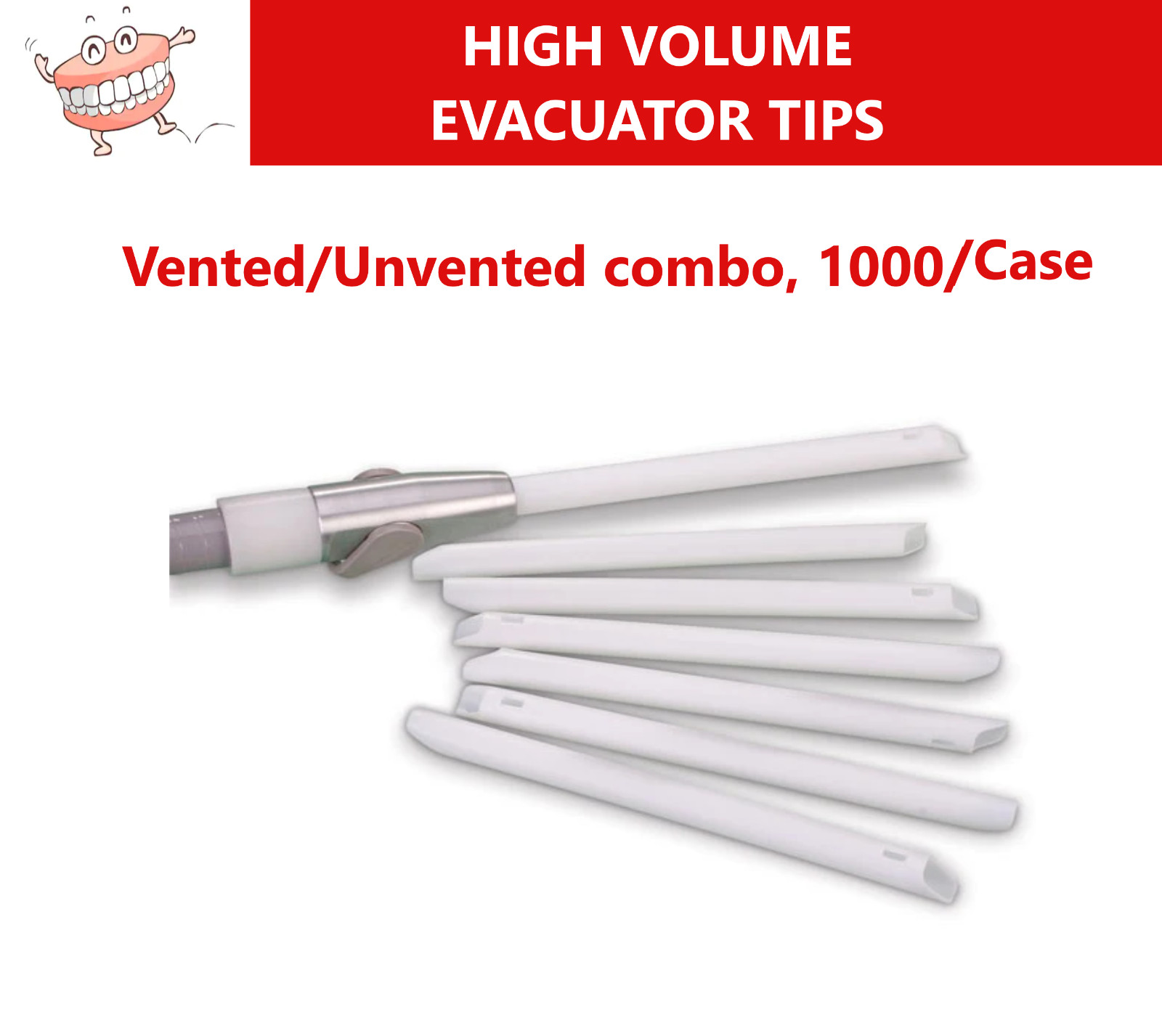 Dental Oral Evacuator Tips Fit all Vacuum Lines, Vented/Unvented Combo, 1000/Cs