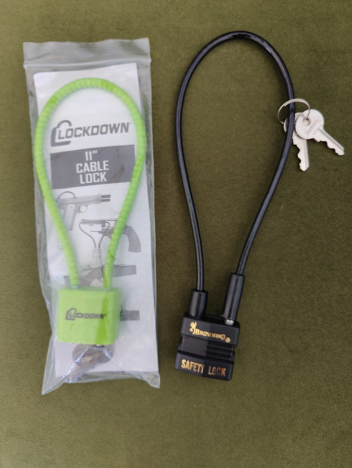 (2)  Cable Locks for Gun Safety: 14" Browning & 11" Lockdown Each w/ 2 keys*NEW*
