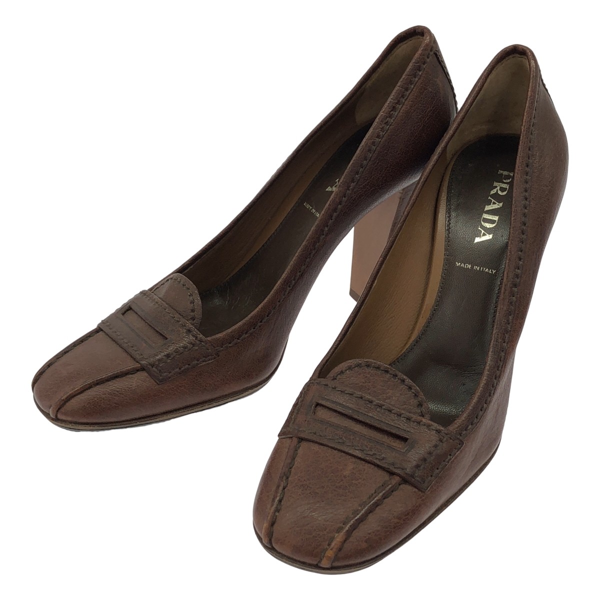 Prada Loafer Pumps Leather Brown Size EU36/US6