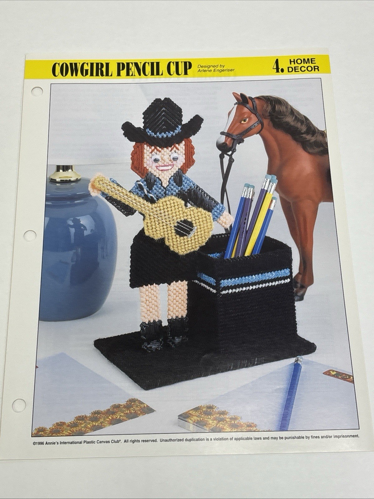 Cowgirl Pencil Cup Annie's Attic Plastic Canvas Pattern Page
