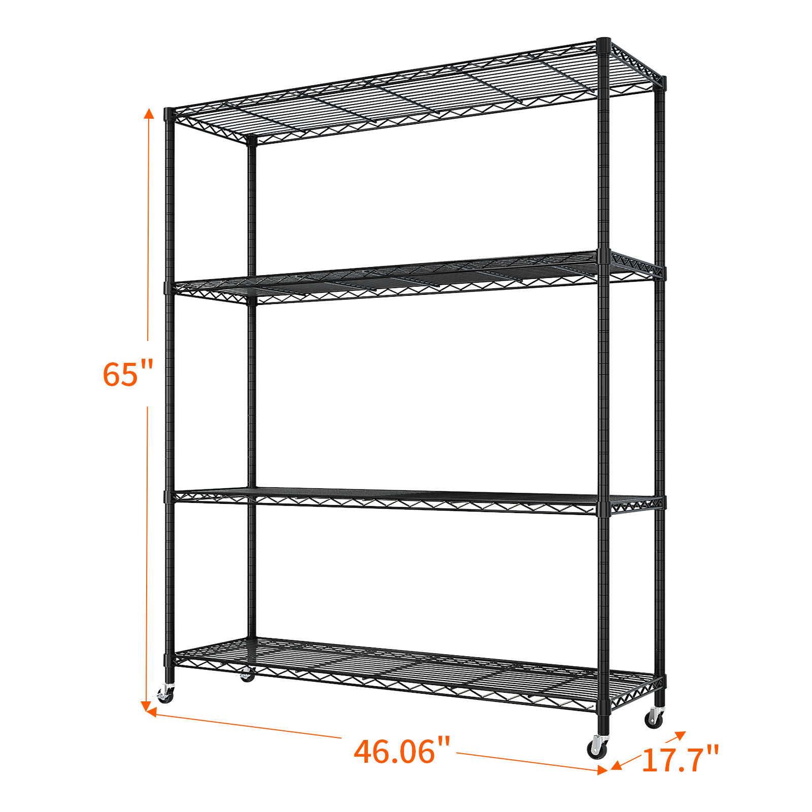 65"H Wire Rolling Shelving Unit on Wheels Adjustable Storage Rolling Wire Rack