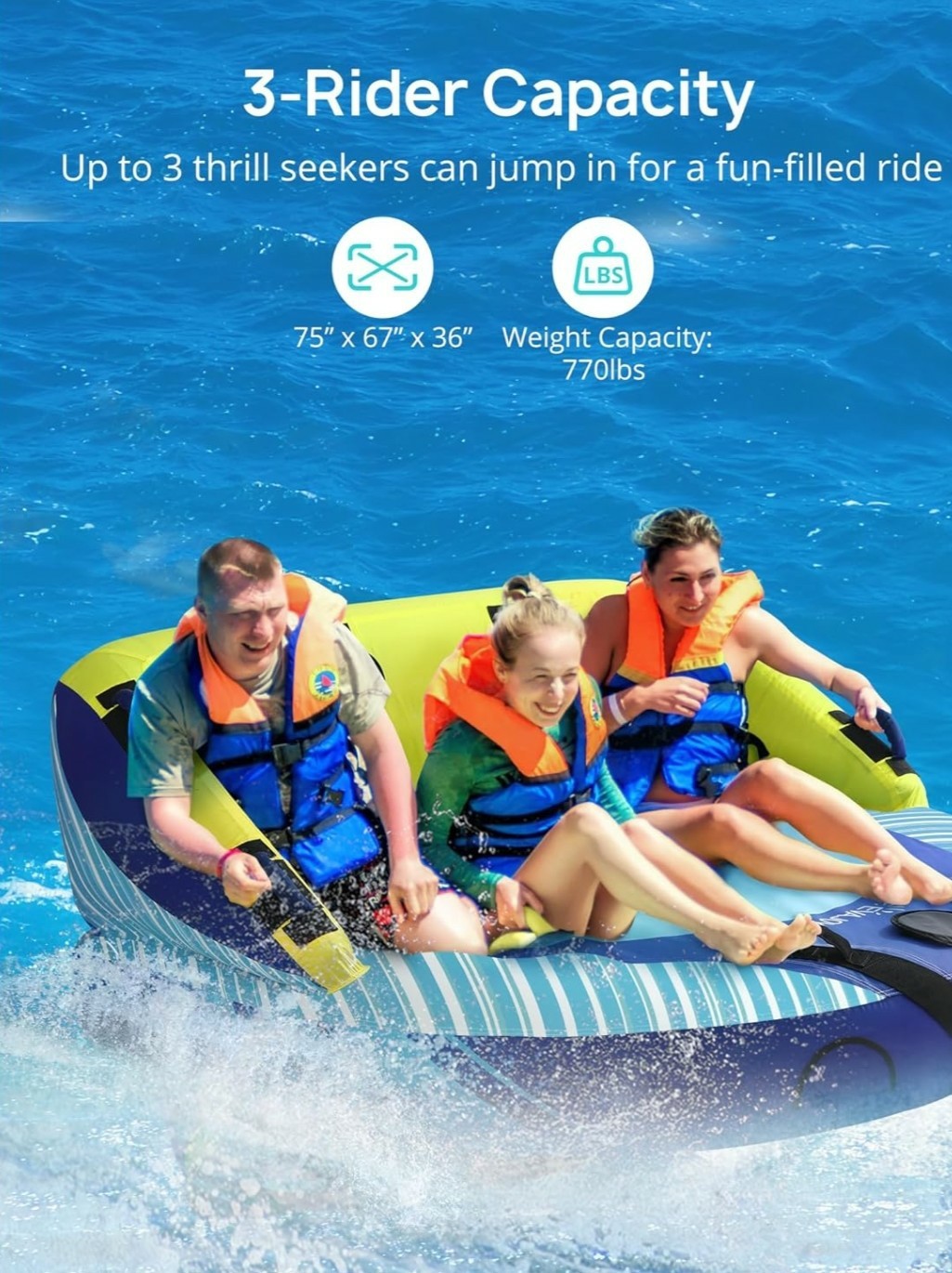 EVAJOY 3-Person Towable Inflatable Tube for Boating