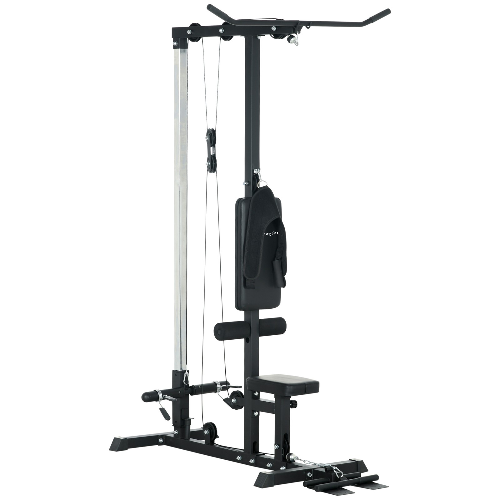 Soozier Lat Pull Down Machine High Low Pulley Machine Seat Flip-Up Footplate