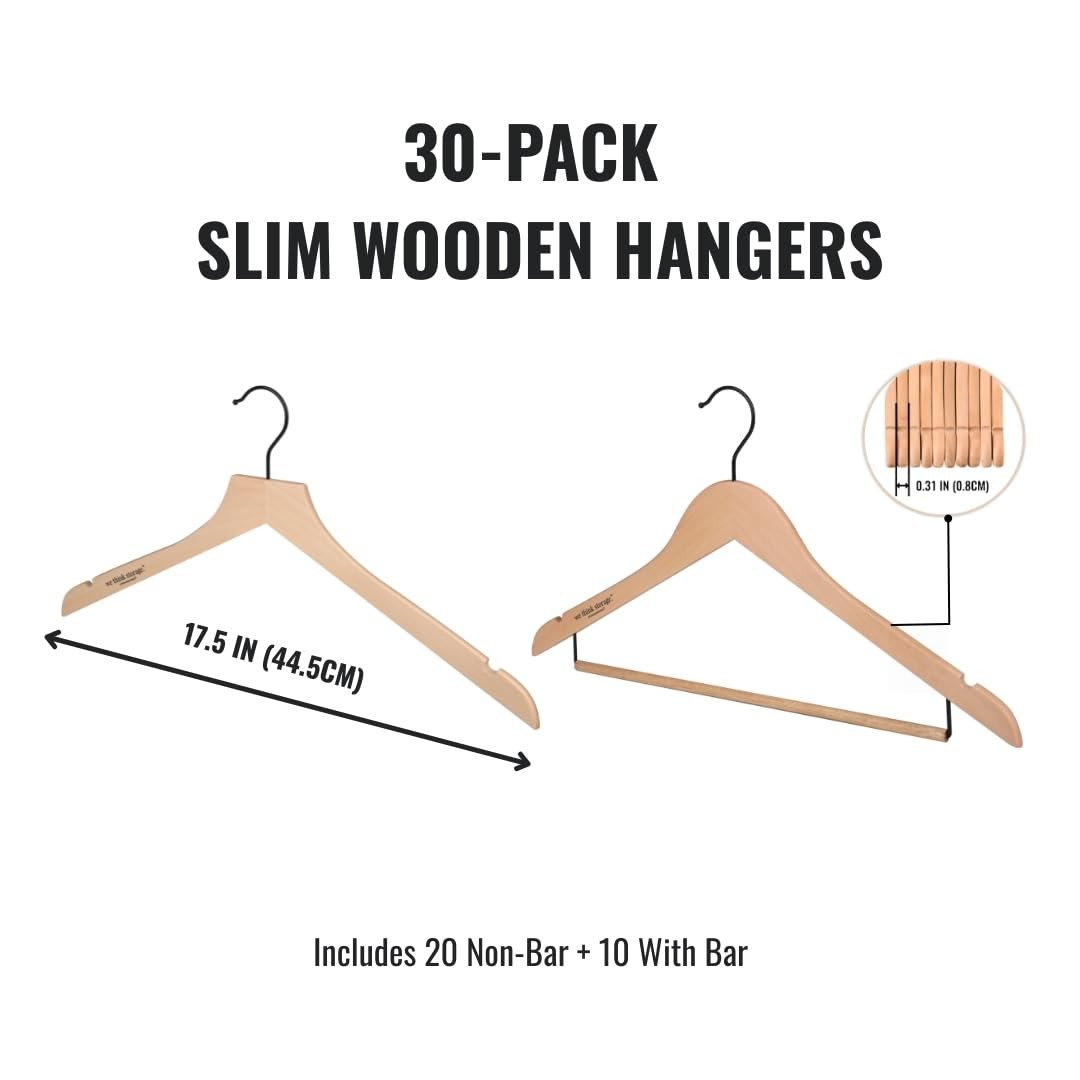 Set of Wooden Hangers 20 Pack & Pant Hanger 10 Pack, Smooth Wood Hangers with...